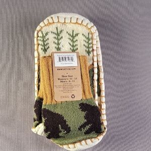 Lazy One Green, Brown & Cream Knit Mukluk Slippers, BIG FOOT Design. Unisex